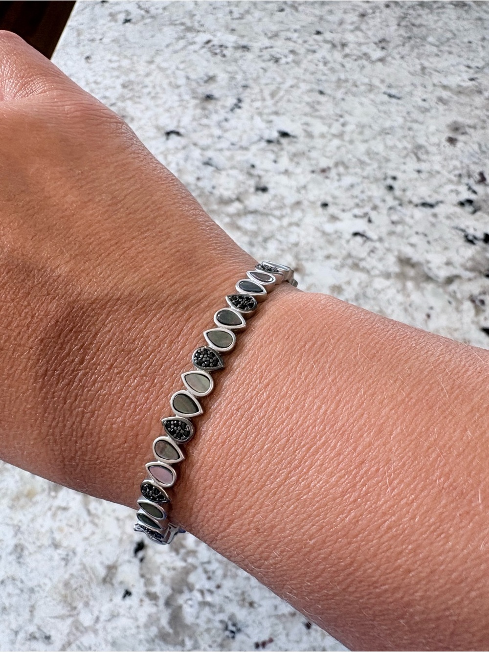 Freida Rothman Silver and Black Industrial Teardrop Bangle Bracelet NEW - Picture 3 of 4